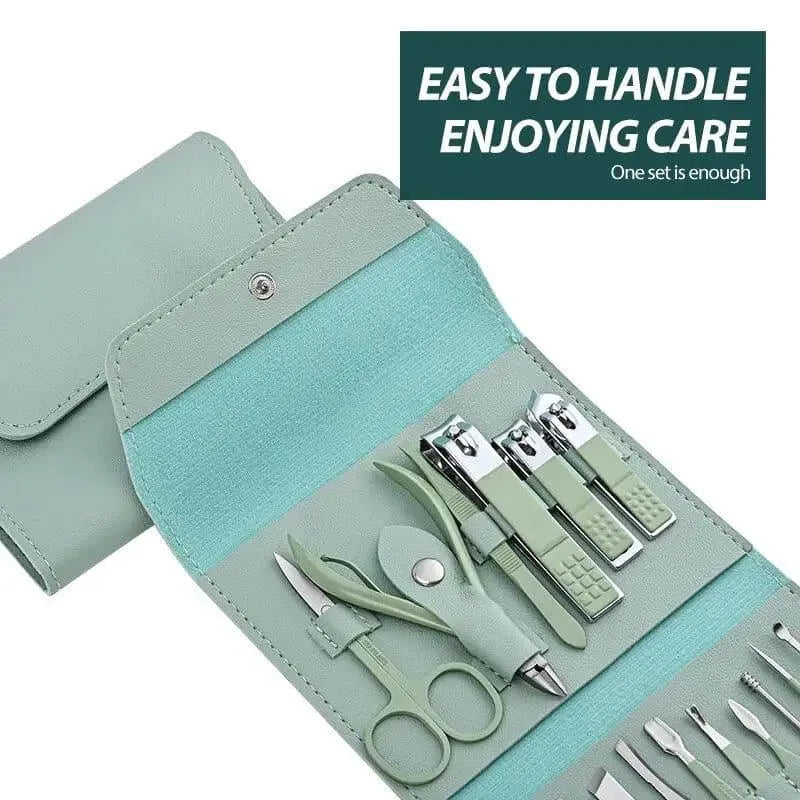 16-Piece Stainless Steel Nail Care Kit with Foldable Case