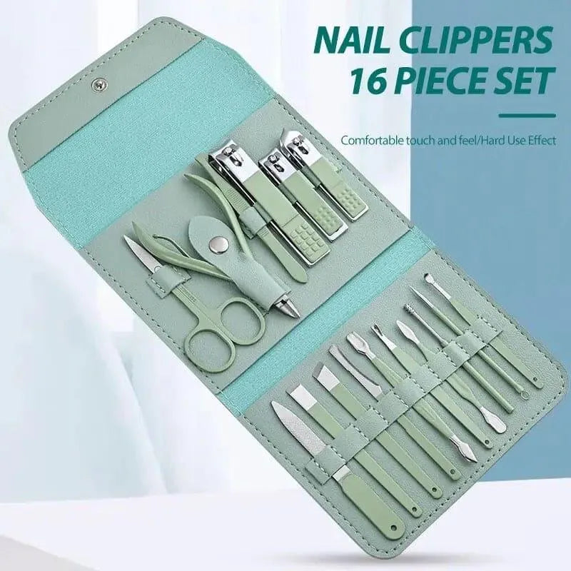 16-Piece Stainless Steel Nail Care Kit with Foldable Case